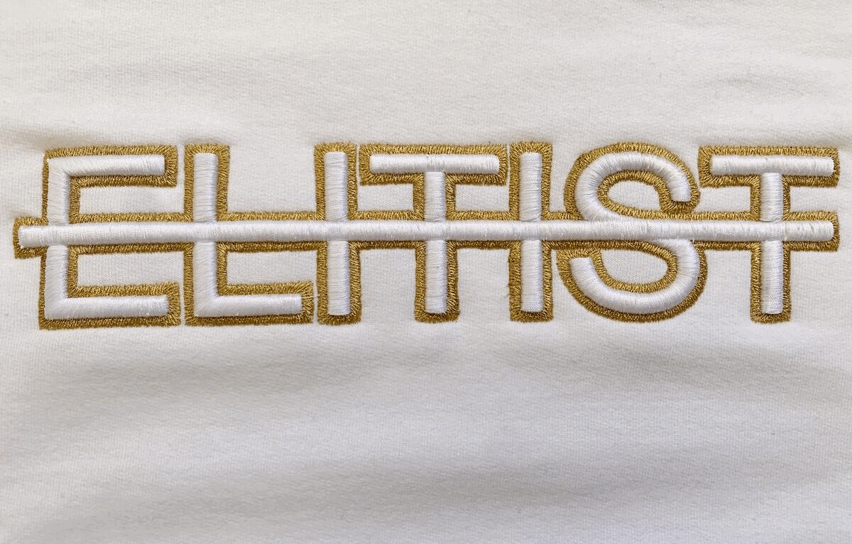 White Gold Puff Embroidered ELITIST Logo Hoodie Sweatshirt